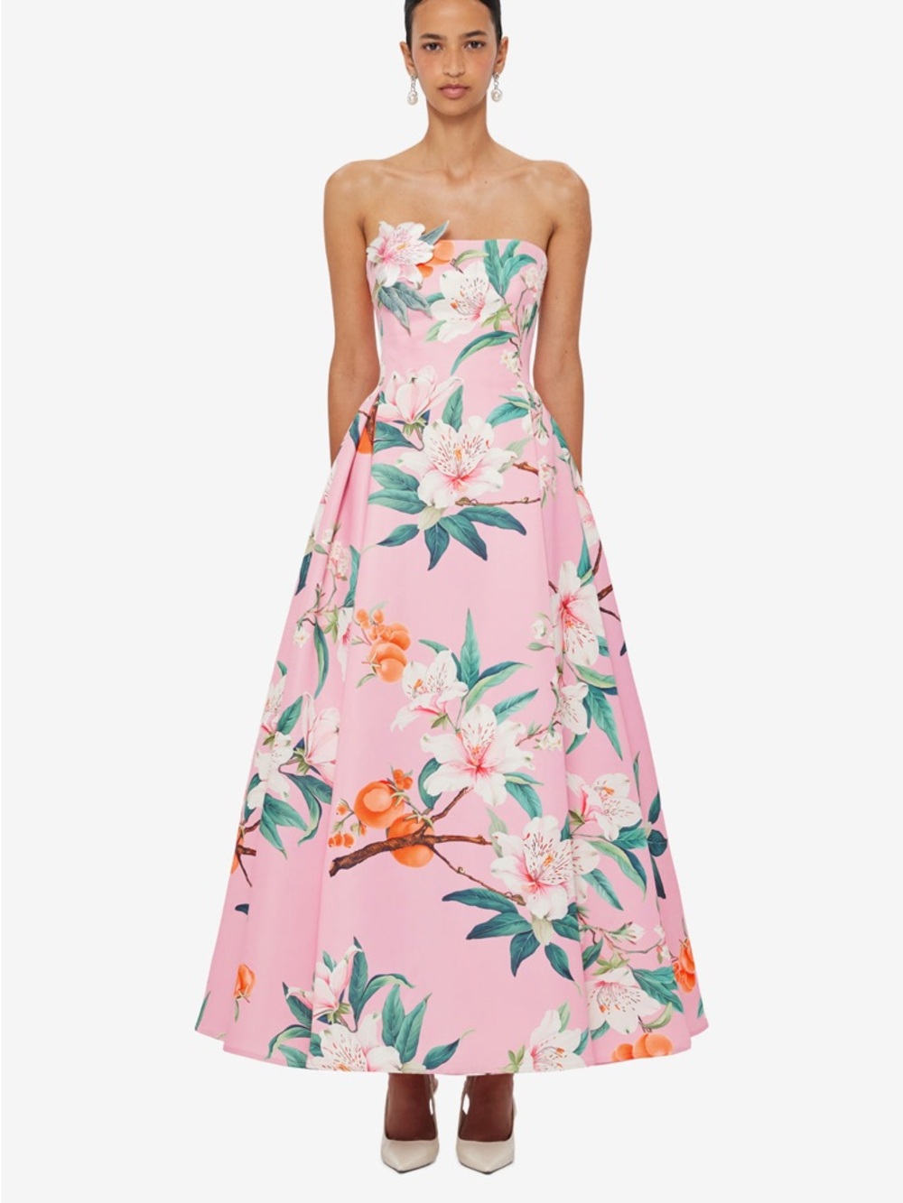 LEO LIN Nora Bustier Maxi Dress Pink Floral Strapless Gown Size 4 NWT - Picture 3 of 6